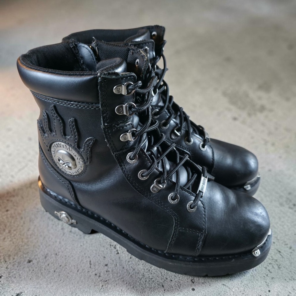 Harley Davidson Diversion Skull Flames Motorcycle Boots Mens 10 Black Leather